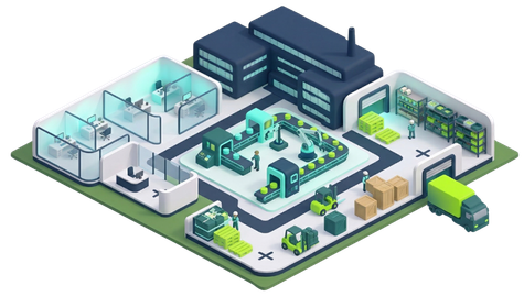 Grafische Abbildung eines Produktionswerkes