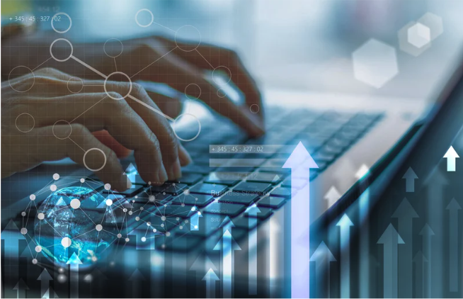 Infografik, die zeigt, wie eine durchdachte KI-Strategie zur Wertschöpfung in Unternehmen führt, dargestellt durch Zahnräder, die von "Daten" über "Analyse" zu "Business Value" führen.
