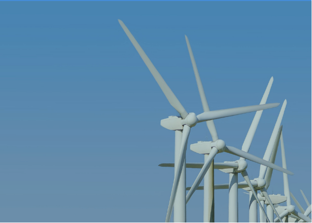 Windkrafträder vor blauem Himmel